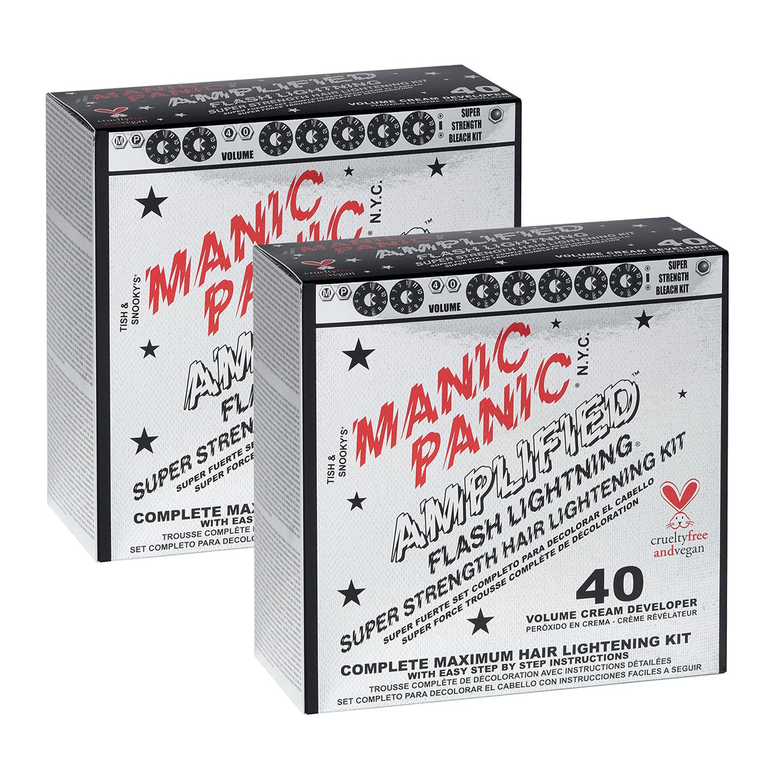 MANIC PANIC Flash Lightning Super Strength Bleach Kit - 40 Volume Developer + Bleach Powder - Hair Lightener for Dark Hair + Lifting up to 7 Levels - Vegan & Cruelty Free (2 Pack)