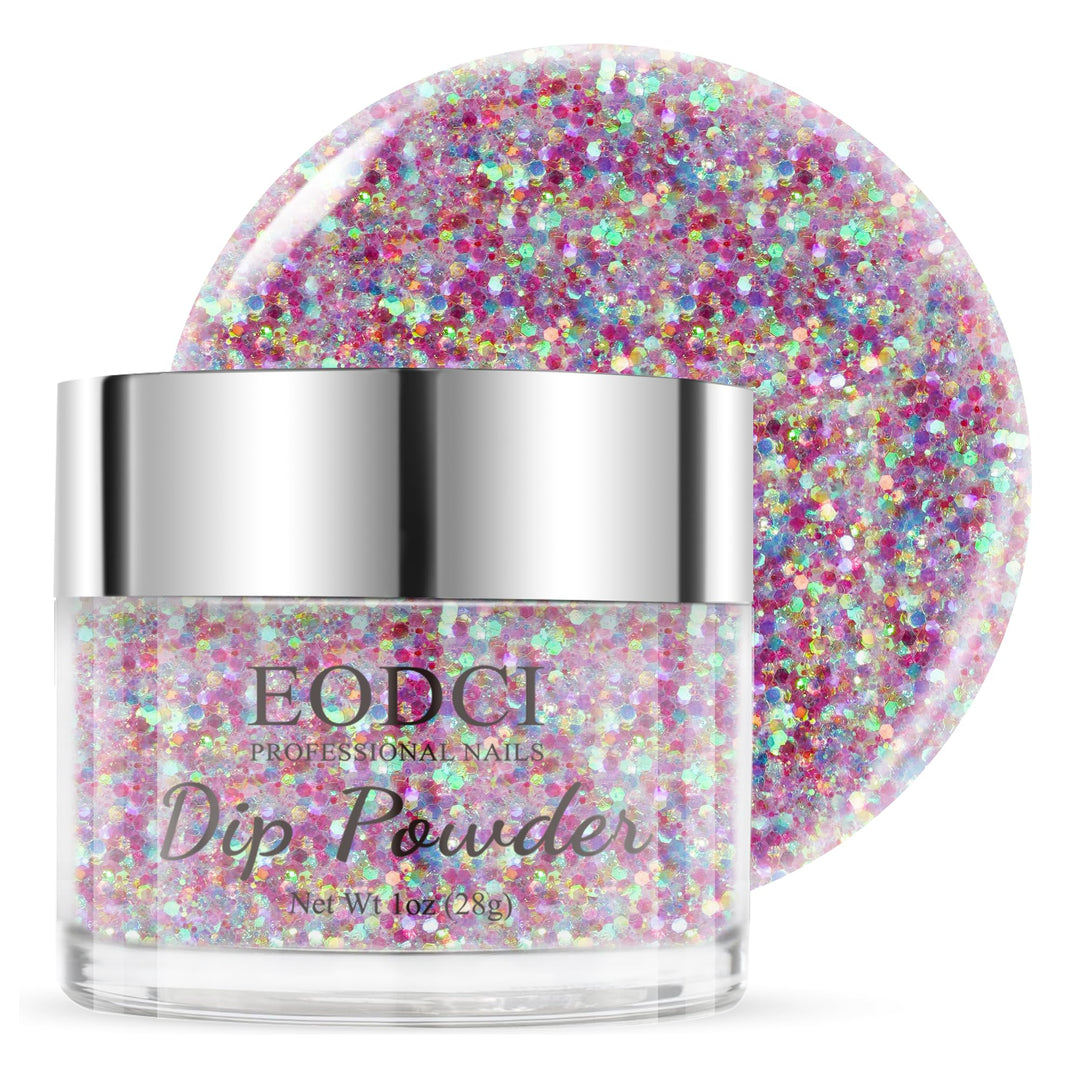 EODCI Nail Dip Dipping Powder,1 Oz/28g Glitter Purple Green Color Dipping Powder French Nails Art Starter Manicure DIY Salon Home Gift for Women,No Need Nail Lamp Cured