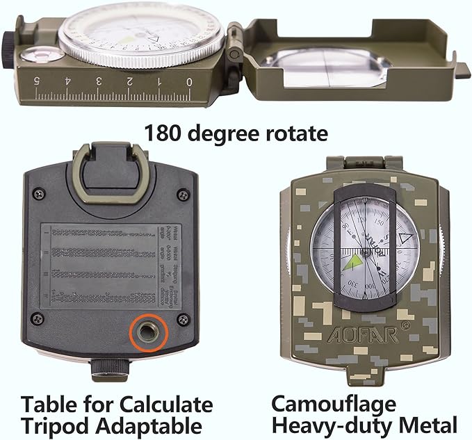 AOFAR Military Compass,AF-4580 Lensatic Sighting, Waterproof and Shakeproof with Map Measurer Distance Calculator, Pouch for Camping, Hiking