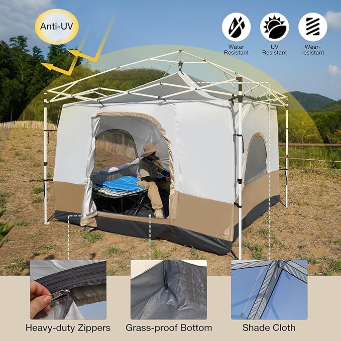 REDCAMP Canopy Camping Tent for Pop Up Canopy Tent, Inner Tent Converts Straight Leg 10'x10' or 10'x20' Canopy into Camping Tent, Fits 4-6 Person(Frame/Shelter NOT Included)