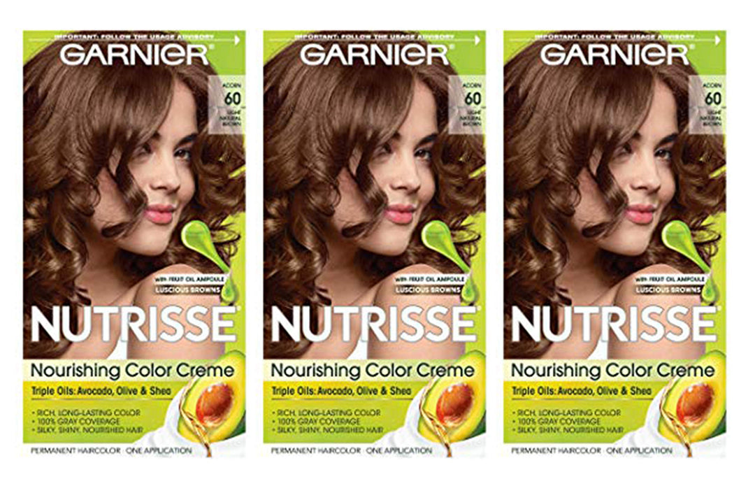 Garnier Nutrisse Nourishing Color Creme Light Natural Brown [60] 1 Ea (Pack Of 3)