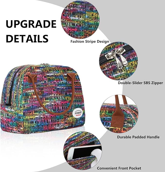 Aosbos Lunch Box for Women Lunch Bags for Adult Insulated Lunch Cooler Bag - Thermal Tote Boxes Reusable Meal Prep Containers, Colorful