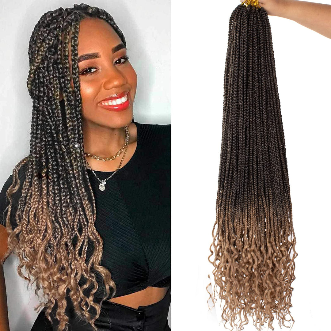 Xtrend 8 Packs 34 Inch Jumpo Box Braiding Hair Goddess Box Braids Crochet Hair Curly Ends Pre-looped Synthetic Long Braids for Women (12Strands/pack T27#)