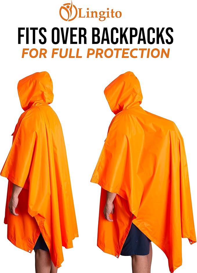 Heavy Duty Rain Poncho for Backpacking, Waterproof Lightweight for Adults, Military, Emergency, Camping, Men, Women