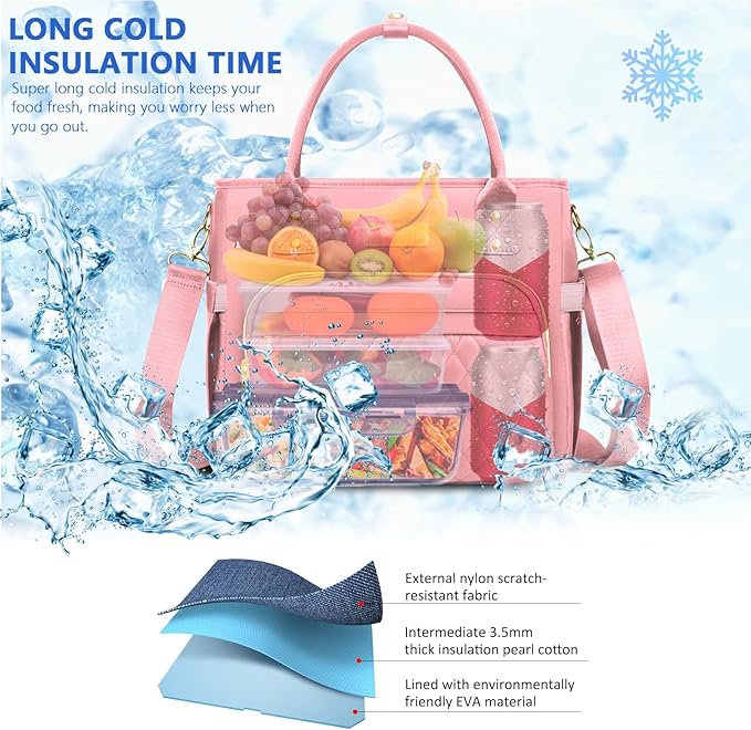 Lunch Bag Lunch Box Women - Leakproof Insulated Lunch Cooler Bag for Women - Large Lunch Tote Bags Adults, Pink
