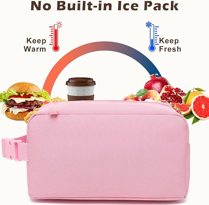 FlowFly Small Insulated Lunch box Portable Soft Bag Mini Cooler Thermal Meal Tote Kit with Buckle for Work, PinkWithBuckle