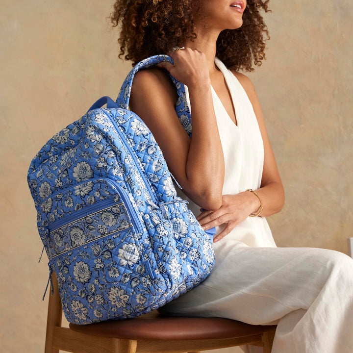 Vera Bradley Cotton Campus Backpack, Sweet Garden Blue