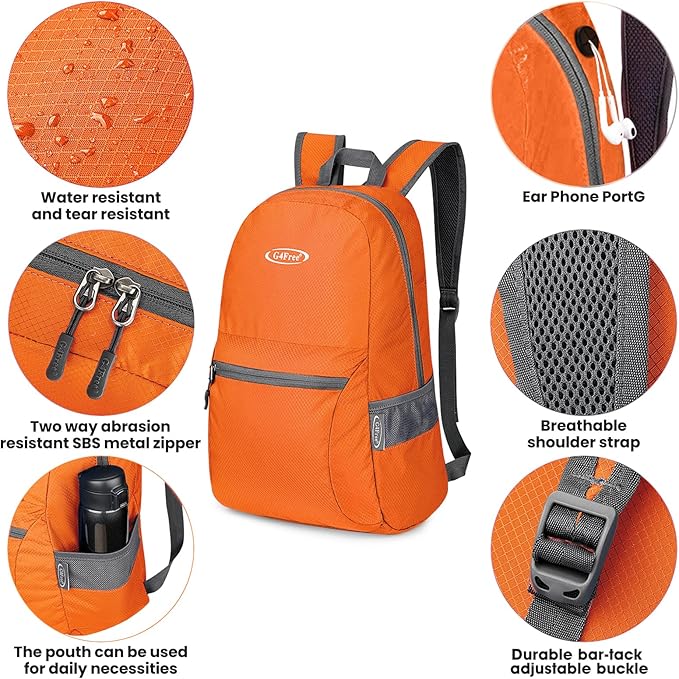 G4Free 20L Lightweight Packable Backpack Travel Hiking Daypack Foldable Backpack for Men Women