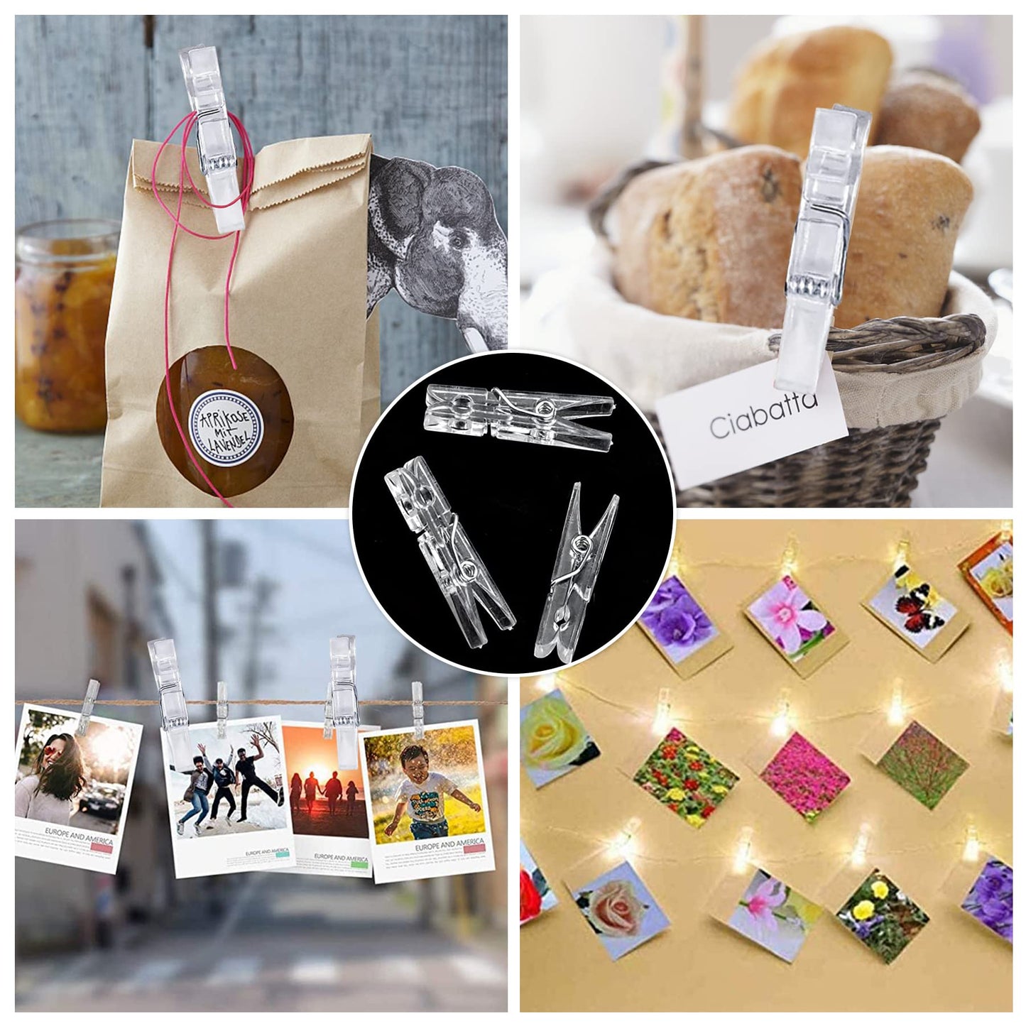 100 Pcs Mini Clear Pegs Tiny Little Photo Clips 35mm Transparent Plastic Spring Pegs for Hanging Photos Card Paper Arts Crafts Picture Weddings Parties Decoration