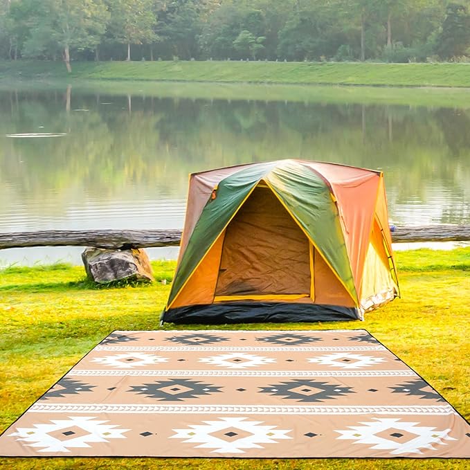 Beach Blanket, Sandproof Beach Mat, Waterproof Quick Drying Lightweight Outdoor Aztec Picnic Mat 79" X 83" for 2-4 Adults with Pocket for Travel, Camping, Hiking