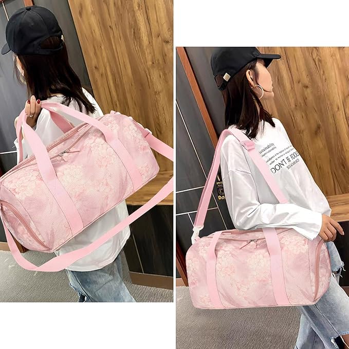 Duffle Bag for Gym Sports Women Girls Workout Travel Bag Weekender with Shoe Compartment and Wet Pocket