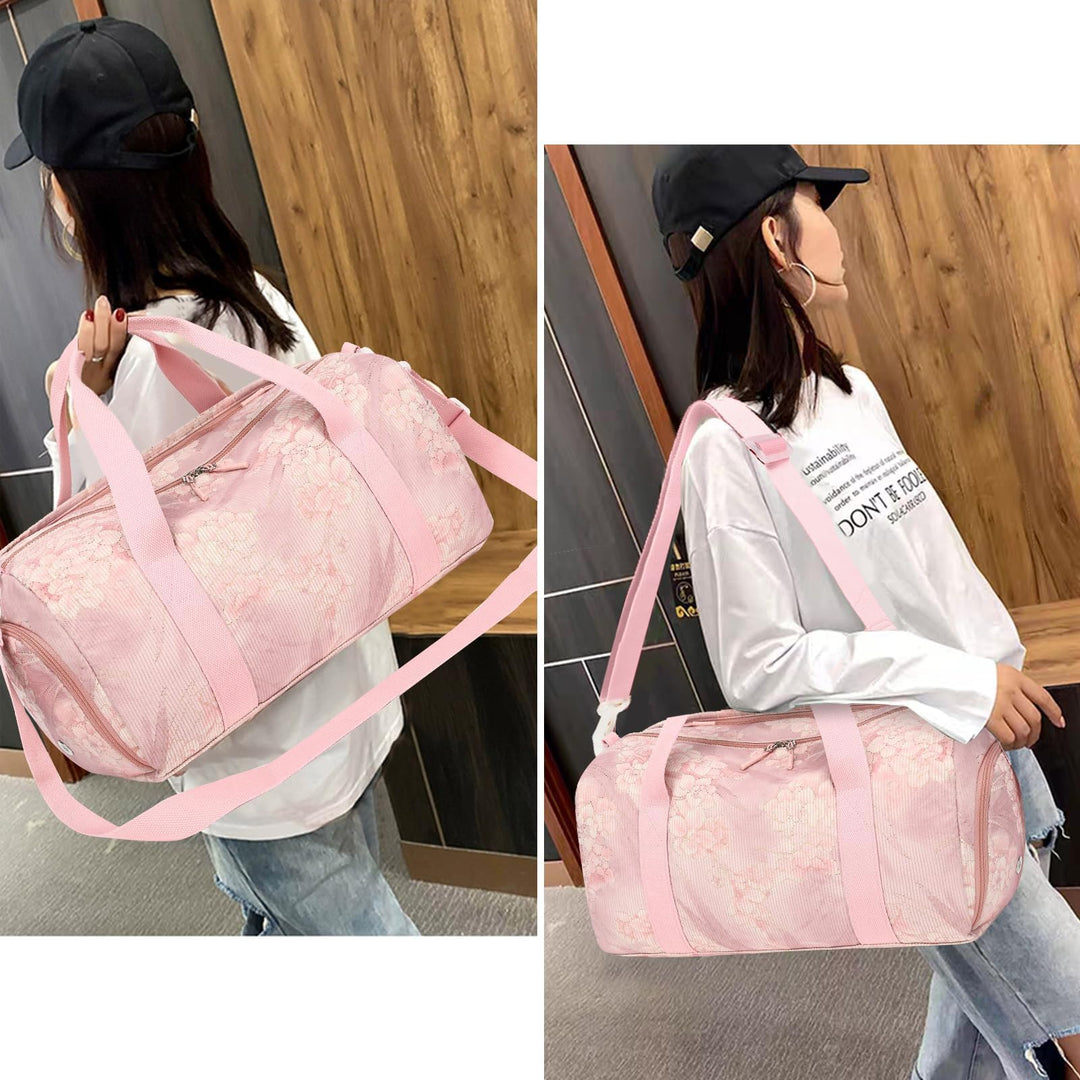Duffle Bag for Gym Sports Women Girls Workout Travel Bag Weekender with Shoe Compartment and Wet Pocket (Floral Pink)