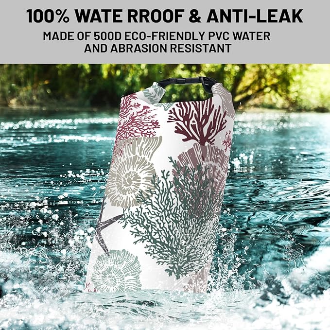 Waterproof Dry Bag,Roll Top Coastal Summer Beach Coral Starfish Small Waterproof Backpack 5L/10L/20L Floating and Lightweight Bags for Kayaking, Boating, Fishing, Swimming and Camping