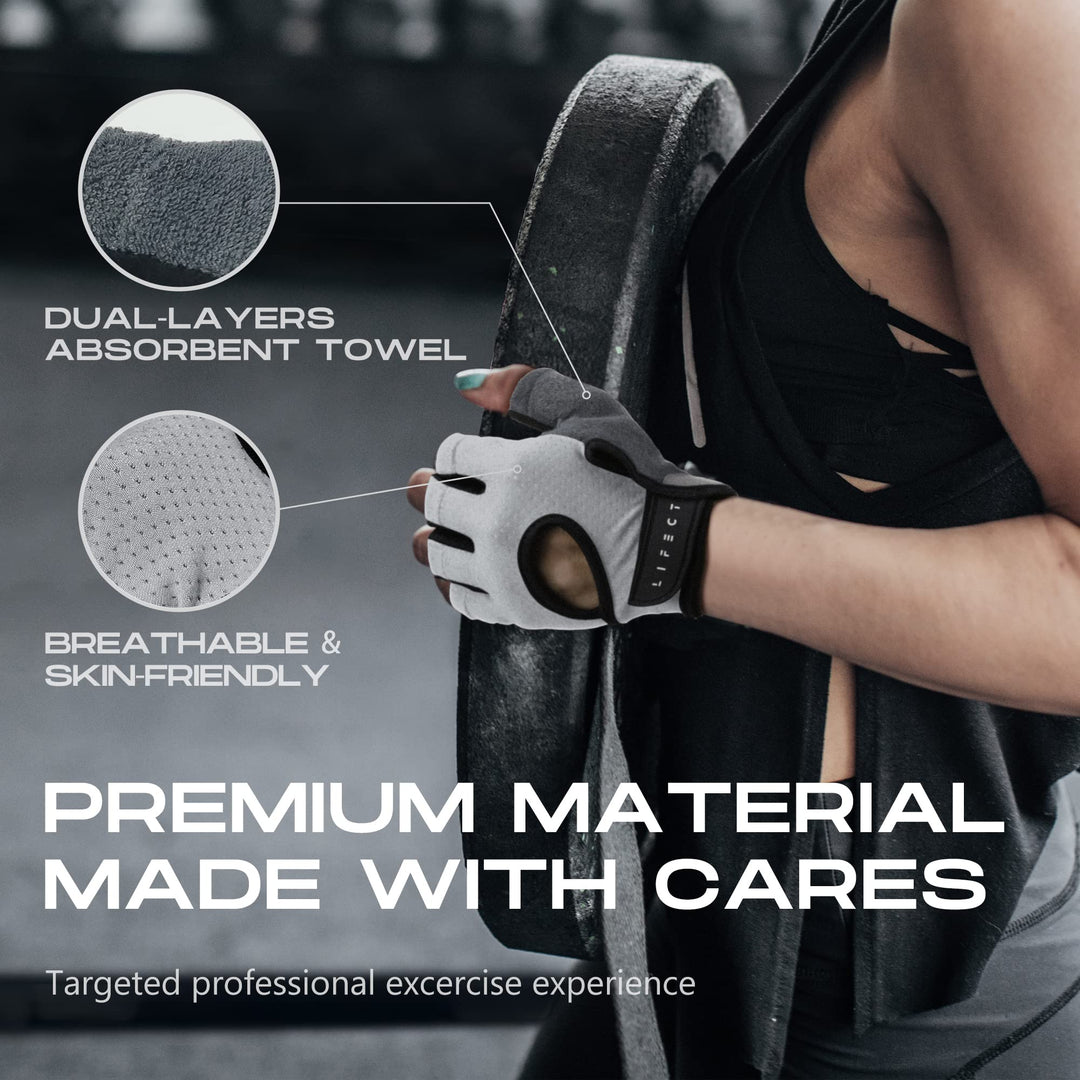 LIFECT Essential Breathable Workout Gloves, Weight Lifting Fingerless Exercise Gloves with Curved Open Back, for Powerlifting, Gym, Women and Men (Grey, Small)