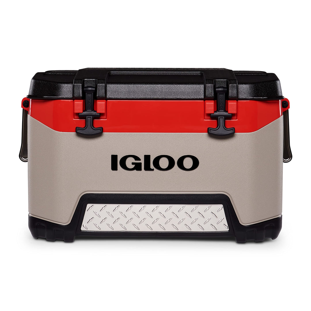 Igloo BMX 52 Quart Cooler with Cool Riser Technology, Fish Ruler, and Tie-Down Points - 16.34 Pounds - Sandstone and Red