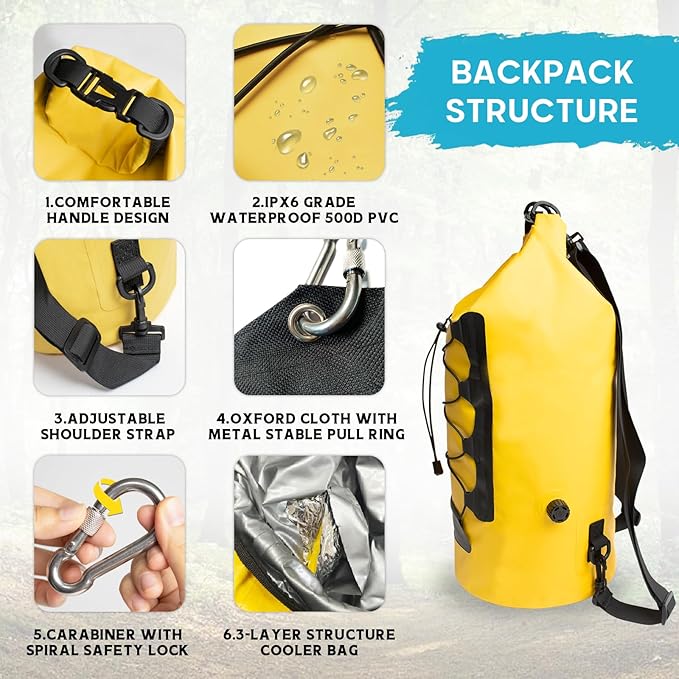 20L Bear Food Bag Kit for Hiking Storage System with Pulley, Ropes, Clips,and Rock Pouch, IPX 6 Grade Waterproof Leakproof Bear Bag