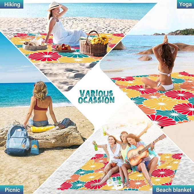 Beach Blanket Waterproof Sandproof 1-7 Adult Oversized 78 '' × 81 '' Lightweight Durable Compact Sand Free Beach Mat for Travel Camping Hiking Picnic Blanket Extra Large