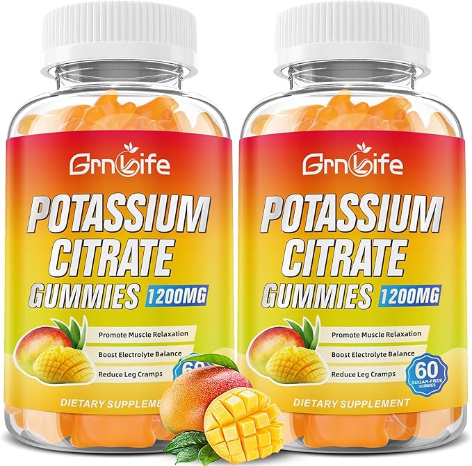 Potassium Citrate Gummies, High Potassium Supplement Gummies 1200mg Support Leg Cramps & Muscle Health, Potassium Gummies for Adults & Kids, Vegan, Mango Flavor 120 Count