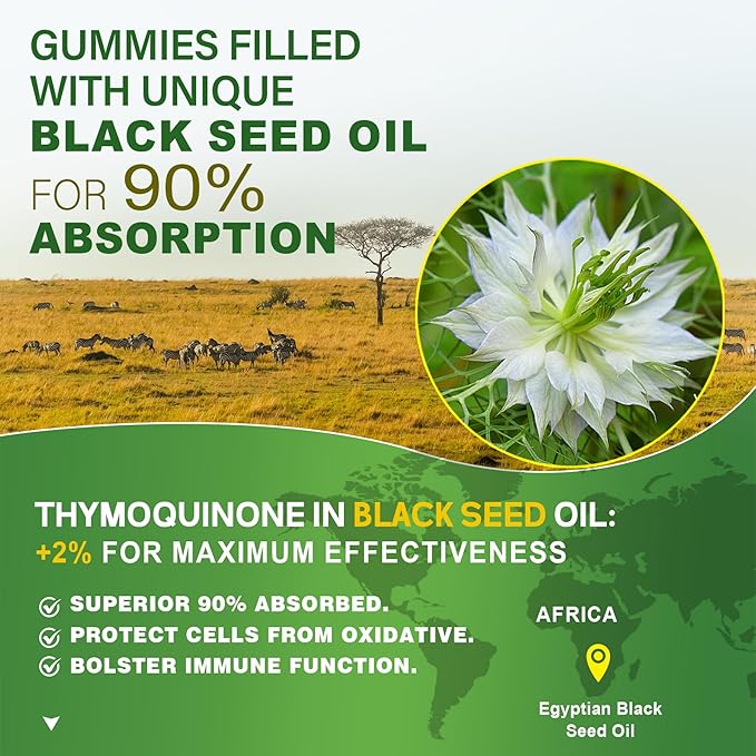NEVISS Black Seed Oil Gummies, Chlorophyll & Sea Moss Supplement 500mg Ashwagandha Gummies 2000mg