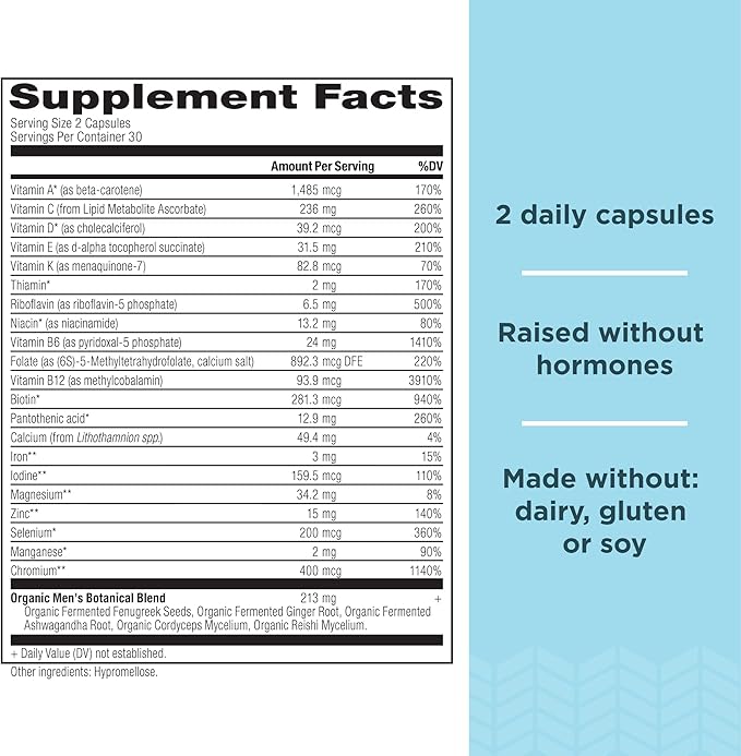 Ancient Nutrition Multivitamin for Men, Men's Fermented Multivitamin with Vitamin A, C, D, E, K, Zinc & Magnesium, Immune Support, Vegan, 60 Ct