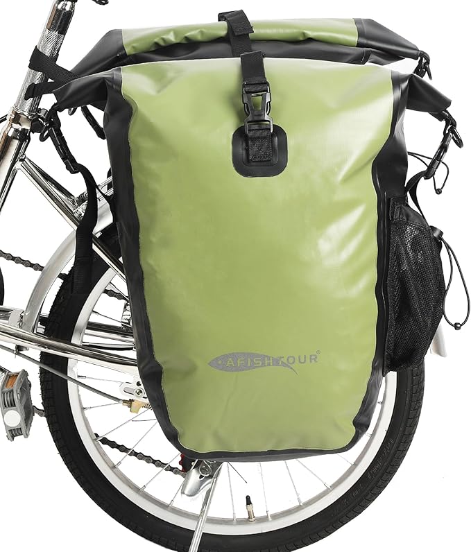 Waterproof Bike Panniers - 50L Saddle Bags for Bicycles Rear Rack - Bike Bag for Grocery, Laptop (Green, 1 Pair)
