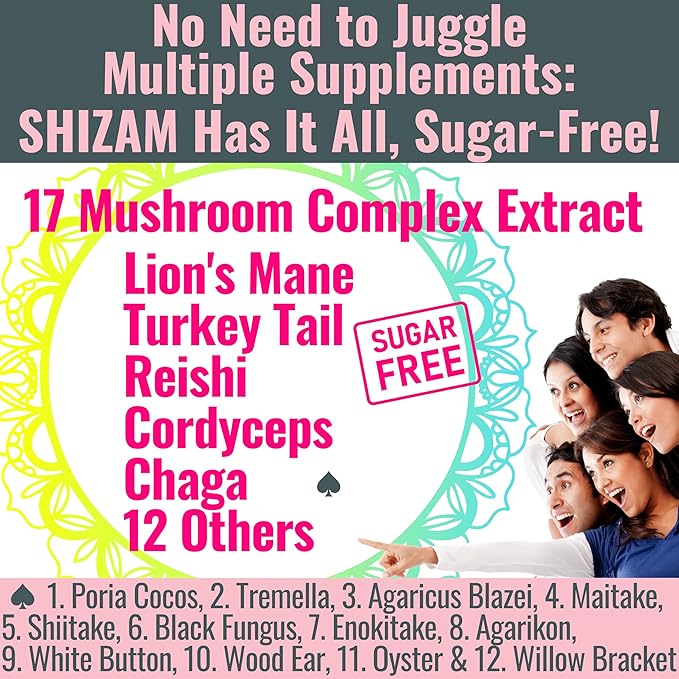 Sugar-Free Shilajit Mushroom Complex Gummies, Mushrooms Extract w. Lion's Lions Mane Reishi Turkey-Tail Cordyceps Shiitake Chaga Maitake Lionsmane Tincture Tea Powder Capsules Supplement Organic