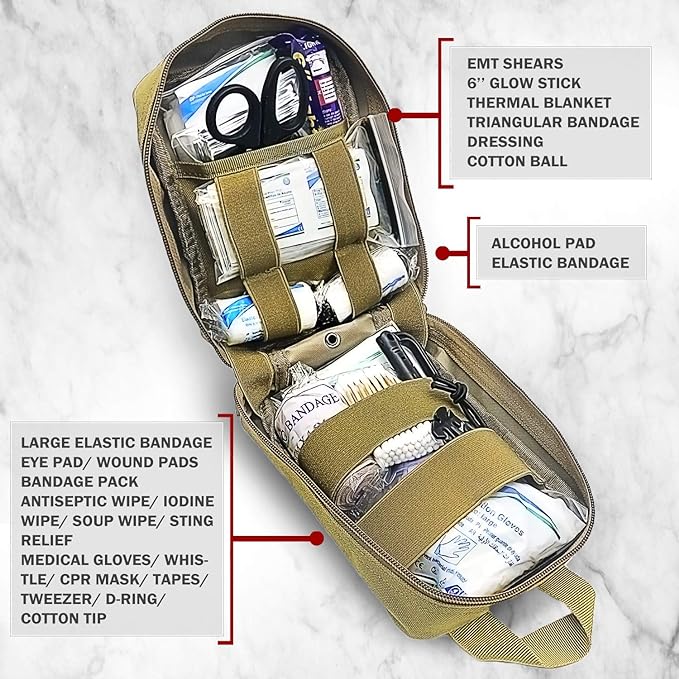 200 Pieces First Aid Kit IFAK Survival Kit Molle System Compatible Pouch, Emergency Kit Gift for Men, Dad, Husband, for Outdoor, Camping, Hunting, Hiking, Home, Earthquake, Disasters