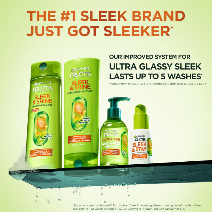 Garnier Fructis Sleek and Shine Sleek and Stay Hair Serum for Frizzy, Dry Hair, Heat Protectant Formulated with Alpha Silane, 1.7 Fl Oz