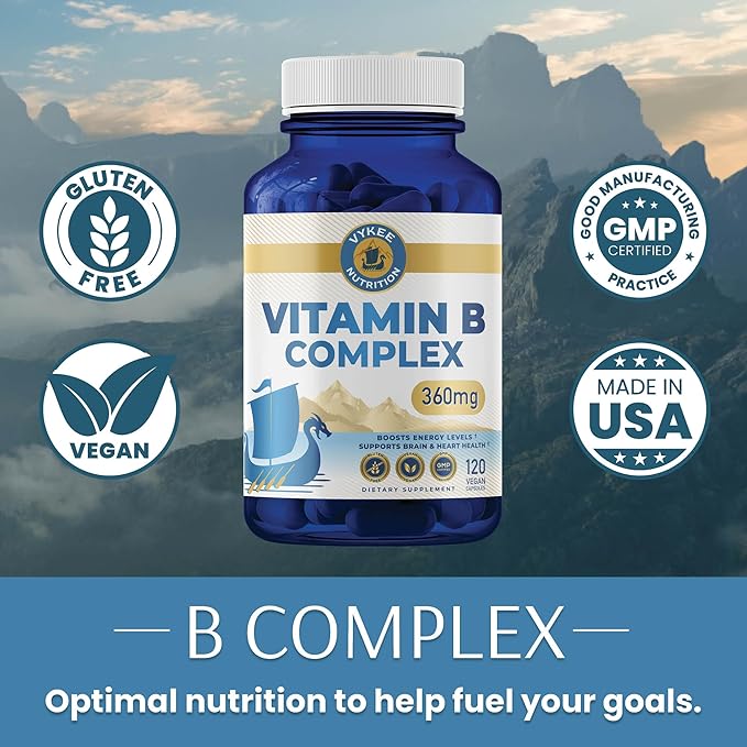 B Complex Supplement – High-Potency B Vitamins with 750mg DFE Folate, 440mg B12 & Biotin | Vegan Non-GMO | Supports Cellular Energy Production & Red Blood Cell Formation | 120 Capsules