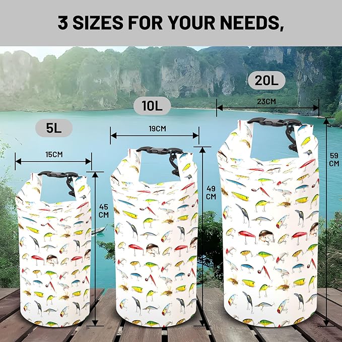 Waterproof Dry Bag,Roll Top Cartoon Lake Fish Waterproof Backpack 5L/10L/20L Floating and Lightweight Bags for Kayaking, Boating, Fishing, Swimming and Camping