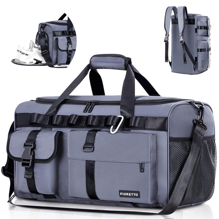 FIORETTO Women's Men's Water-Resistant Gym Duffle Bag with Shoes Compartment, 45L Capacity, Multi-Functional, Ideal for Travel, Gym, Sports, Weekender, Blue