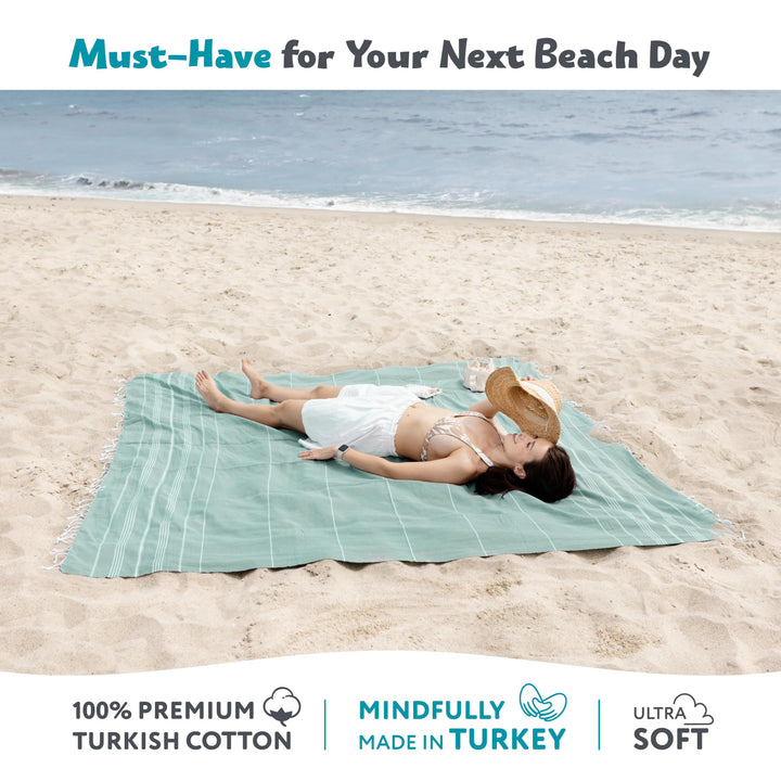 WETCAT Turkish Beach Blanket Sandproof 82x82, Soft 100% Turkish Cotton Blanket, Extra Large Sand Free Picnic Blankets & Beach Essentials – Teal