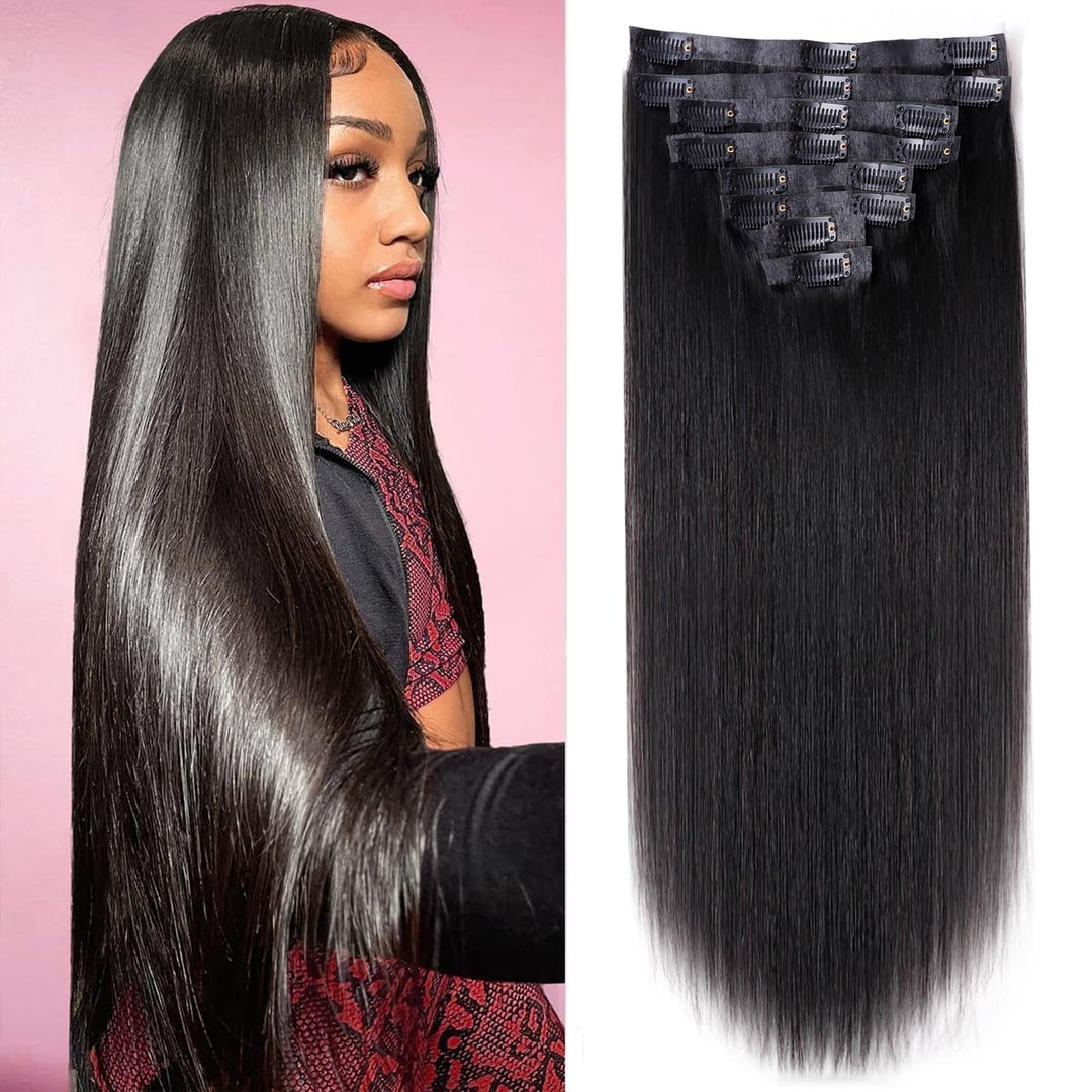 Pu Weft Clip In Hair Extensions For Black Women Straight Human Hair Seamless Clip In Hair Extensions Full Head Brazilian Virgin