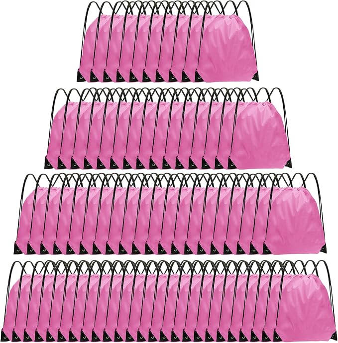 Drawstring Backpack Bulk 70Pcs String Backpack Drawstring Bags Cinch Bag Sackpack for Men Women Gym(Pink)