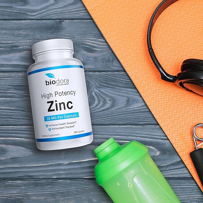 Zinc High Potency, No GMO, Vitamins for Good Skin, Immune Support Supplement & Antioxidant, Vegan, 50mg Per Servings, 60 Capsules, Unflavoured