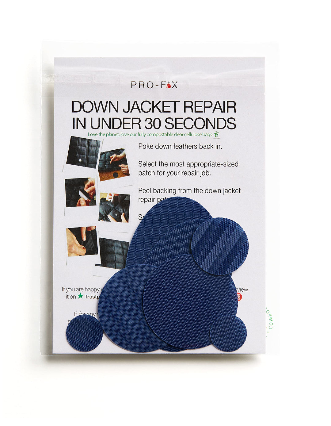 Pro-Fix Down Jacket Repair Patches Easy to Use, Pre-Cut, Self-Adhesive, Waterproof, Tear-Resistant Rip-Stop Nylon Fabric Patches for Jackets & Patches for Clothing, Down Jacket Patches - Dark Blue