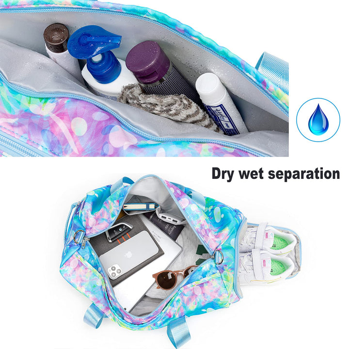 Duffle Bag for Girls Dance Bag Sport Gym Bag Weekender Carry On Workout Duffel Overnight Shoulder Bag with Shoe Compartment (Blue)