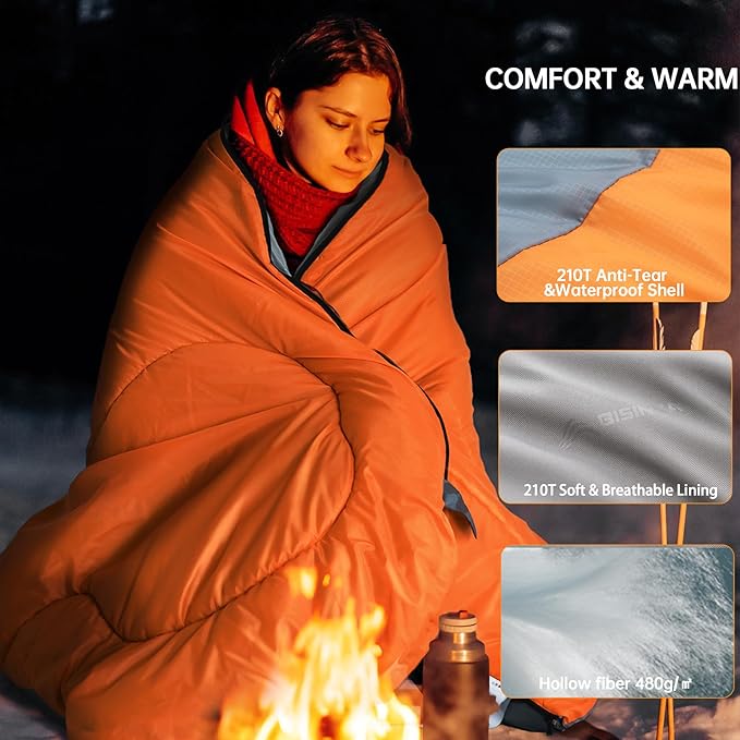 BISINNA 0 Degree Winter Sleeping Bags(480GSM) for Adults-Cold Weather Camping Sleeping Bag-Comfortable Warm Portable Sleeping Bags with Pillow Compression Sack for Backpacking Hiking Outdoor