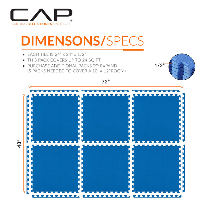 CAP Barbell 1/2-Inch Interlocking EVA Foam Exercise Puzzle Mats - 1 Pack | 24" x 24" x 1/2" | T Pattern - Blue