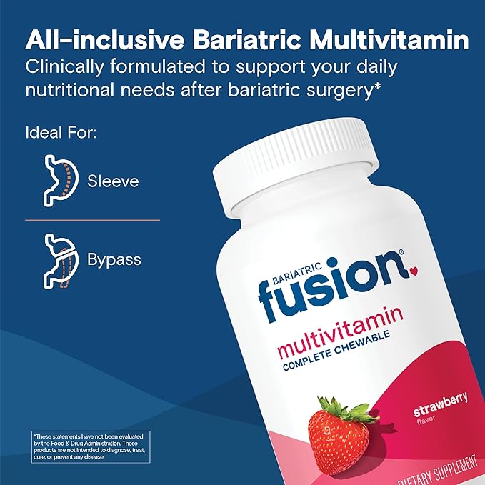 Bariatric Fusion Bariatric Multivitamin with Iron Complete Chewable | Strawberry | Post Bariatric Vitamins for Gastric Bypass and Sleeve Gastrectomy | One Month Supply