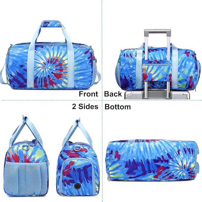 Dance Bag for Girls Travel Duffel Bags Waterproof Sports Gym Overnight for Girls Women,Tie-dye Ballet with Shoe Compartment (Tie-dye Blue)