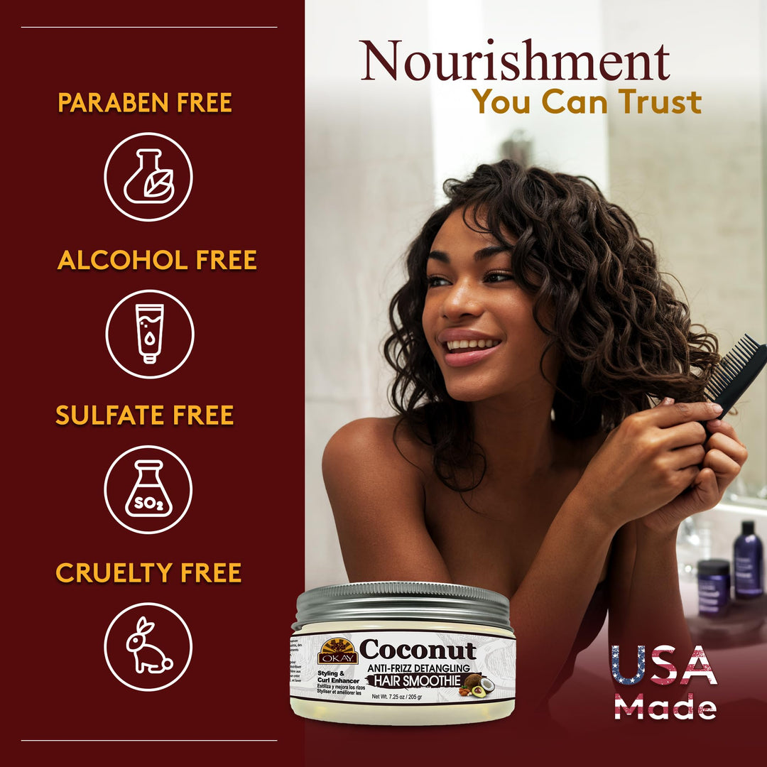 Okay coconut anti frizz detangling hair smoothie 7.25 ounce, Beige, 7.25 Ounce