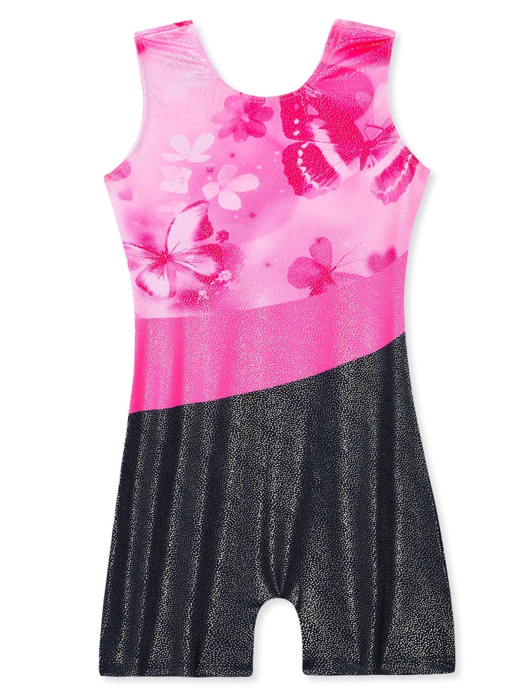 Domusgo Leotard for Girls Gymnastics Size 5-6 Years Old Black Pink Flower Tumbling Biketard