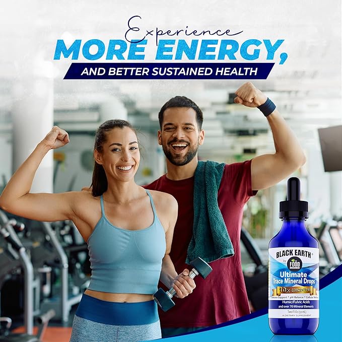 Black Earth Ultimate Trace Minerals 10x Strength, Fulvic Acid & Humic Acid, Non GMO Vegan 2 Ounce Dropper - Ideal Supplement for Athletes