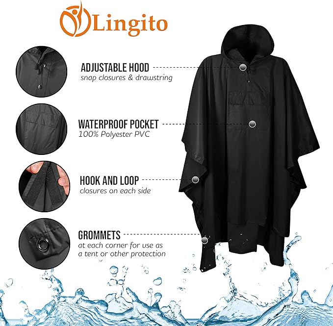 Heavy Duty Rain Poncho for Backpacking, Waterproof Lightweight for Adults, Military, Emergency, Camping, Men, Women