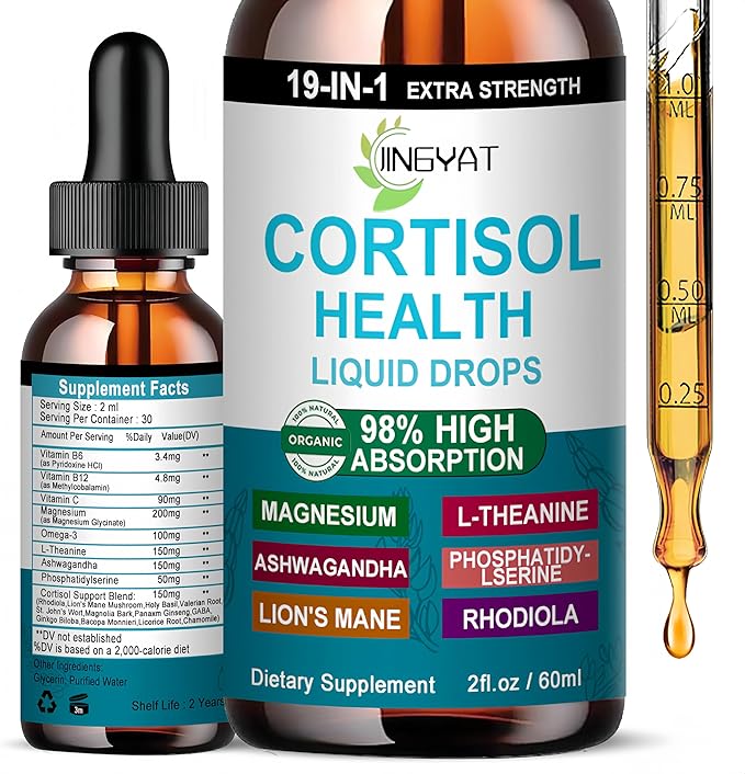 Cortisol Supplements for Women,19-in-1 Cortisol Supplement Liquid Drops w/Magnesium,L-Theanine,Ashwagandha,Omega-3, High Absorption Hormone Balanced for Women Drops - Sleep Focus Mood, Non-GMO