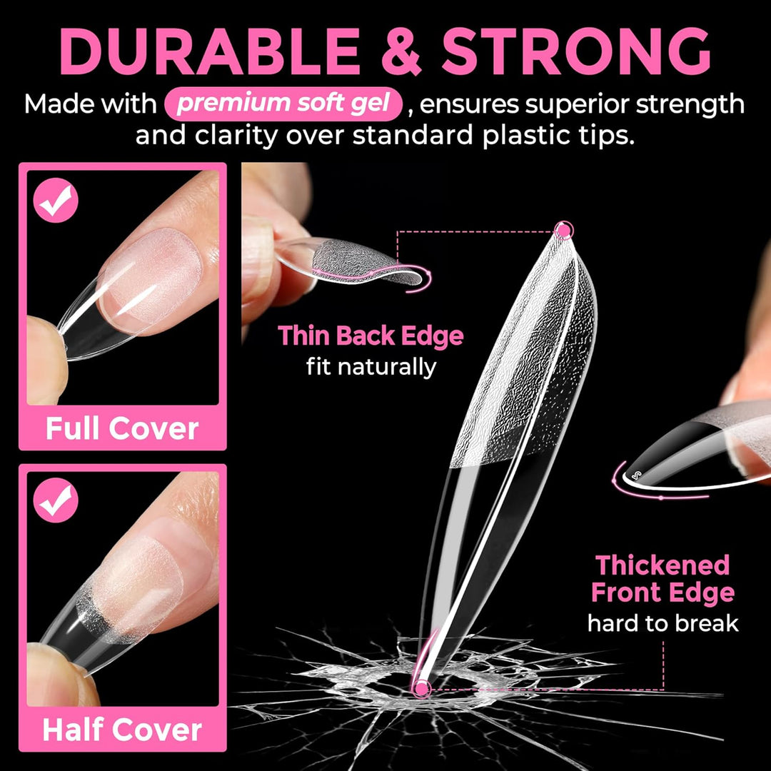 XXL Square Gel Nail Tips | 120 PCS Extra Long | No C Curve | DIY Home Use