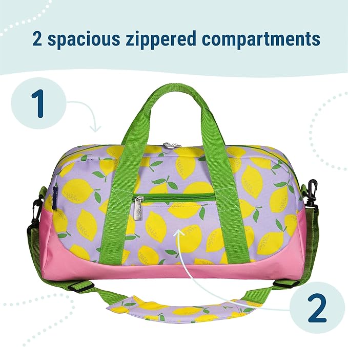 Wildkin Kids Overnighter Duffel Bag – Carry-On Size, Ideal for School & Sleepovers – Lilac Lemonade