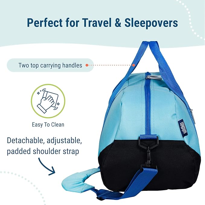 Wildkin Kids Overnighter Duffel Bag for Girls – Carry-On Size, Ideal for School & Sleepovers – Aqua