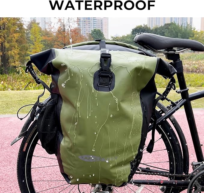 Waterproof Bike Panniers - 50L Saddle Bags for Bicycles Rear Rack - Bike Bag for Grocery, Laptop (Green, 1 Pair)